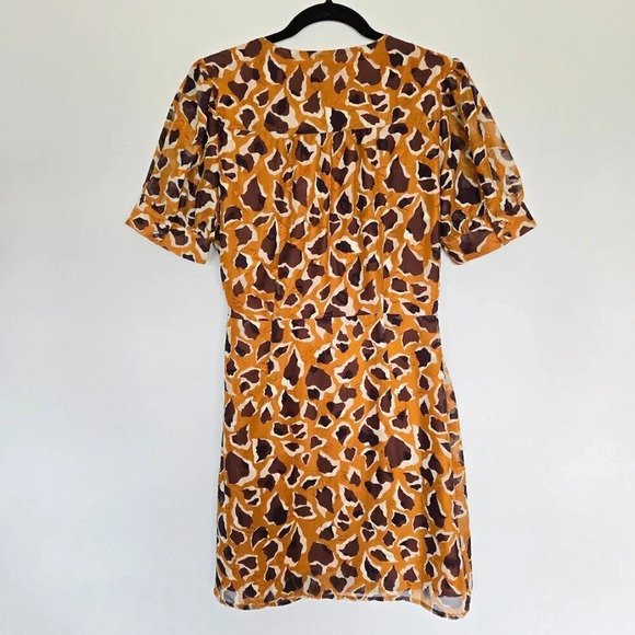 Anthropologie J.O.A. Dotted + Spotted Wrap Mini Dress Brown Multi Size L - Picture 11 of 15
